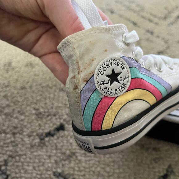 Toddler Girl Rainbow Unicorn Converse High Tops 5C - Picture 6 of 8